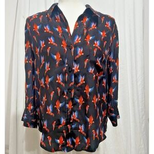 Anine Bing Silk Shirt Billie‎ Parrot Blouse Collared Button Up Size XS - FLAW